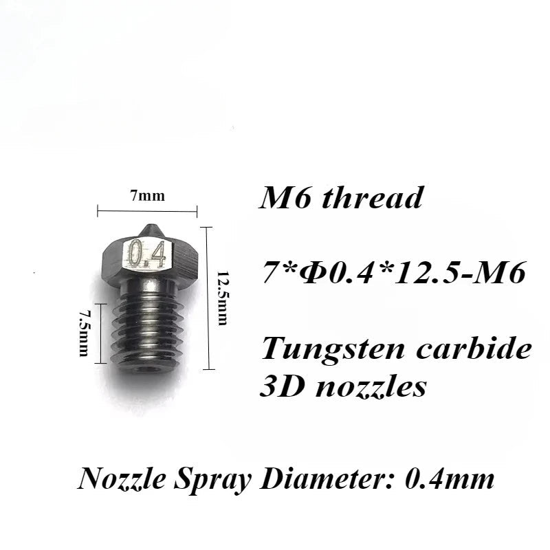 3D V6 Nozzle Solid Carbide 92.5hra Nozzle 3d Printer 0.4/0.5/0.6mm Nozzles for 3D Printer Elk-Valley 3D