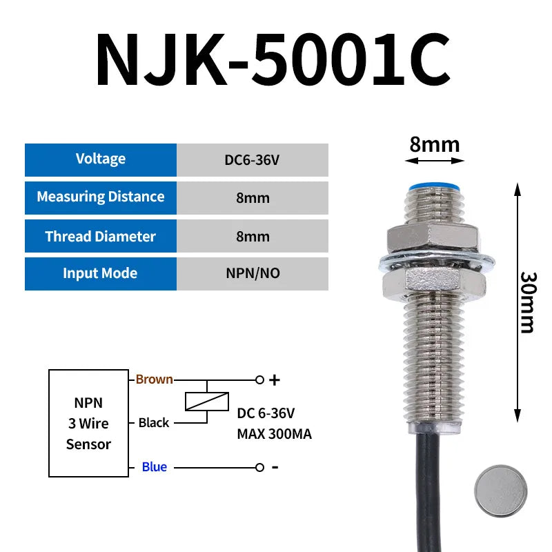 NJK-5002C 5002A 5002B 5002D Hall Sensor Proximity Switch M12 NPN DC 3-Wires NO 200mA DC 2 wire PNP NO NC SJM12-10D1 5001A 5001B Elk-Valley 3D