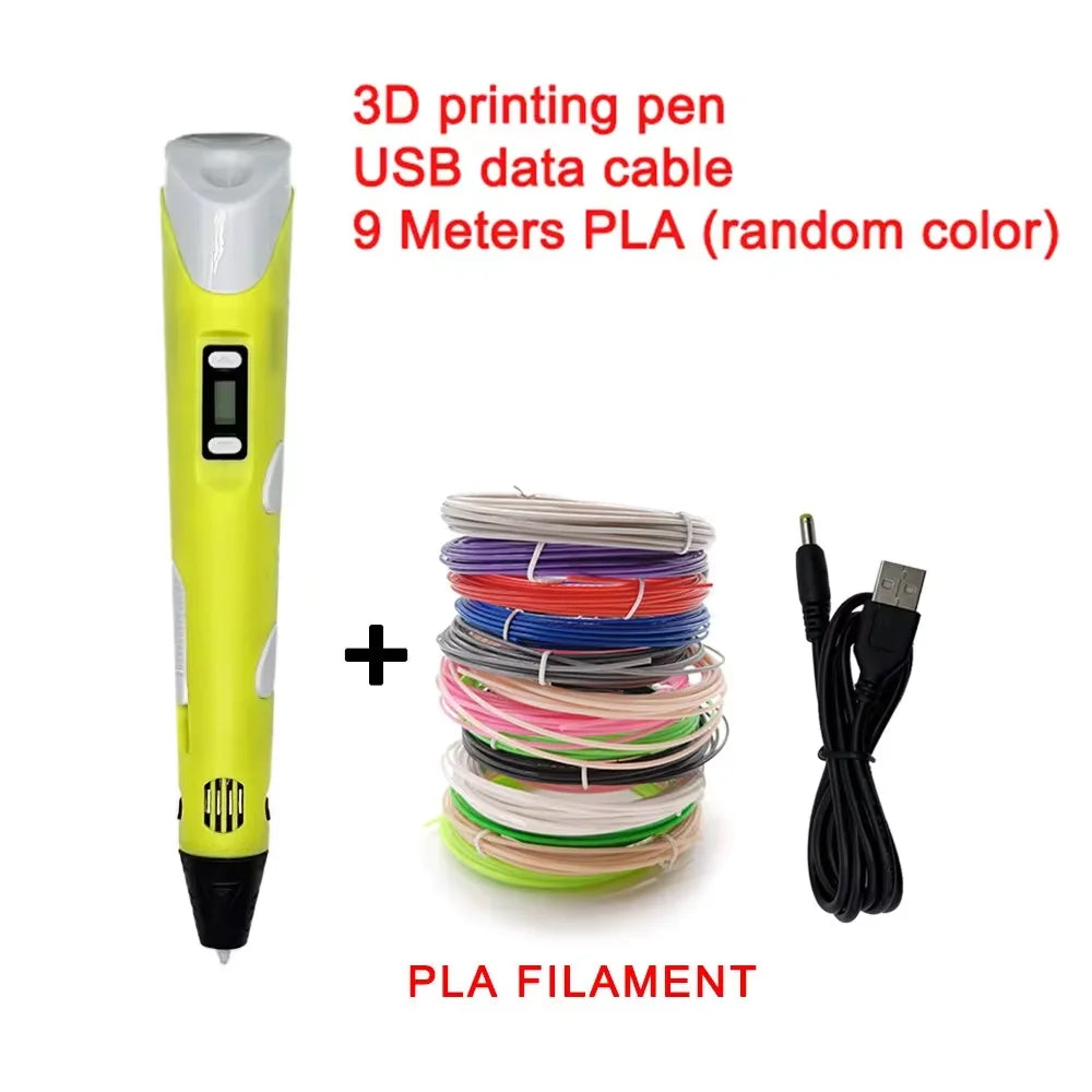 Electronic 3D Printing Pen with 9M PLA Consumables High-Temperature 3D Graffiti Tool Intelligent Toy Christmas Birthday Gift Elk-Valley 3D