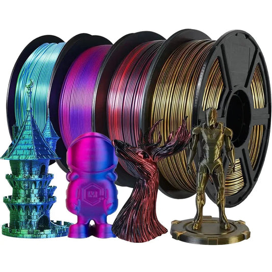 Dual Color Filament Silk PLA 1.75mm 1kg 500g 250g 3D Printer Plastic Material Two Colors Filament PLA Black Red Green Bundle New Elk-Valley 3D