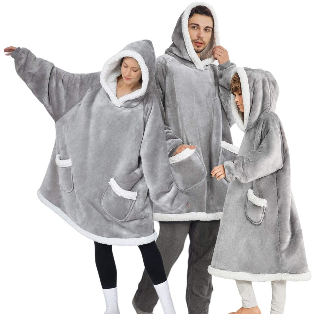 Blanket with Sleeves Women Oversized Winter Hoodie Fleece Warm Hoodies Sweatshirts Giant TV Blanket Women Hoody Robe Couple Men Elk-Valley 3D