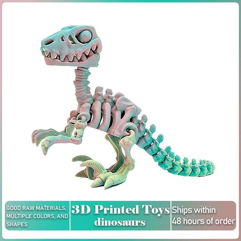 Mini 3D Printed Dinosaur Skeleton Model Movable Joints Velociraptor Decor Office Desk Ornament Kids Gift Home Decoration Elk-Valley 3D