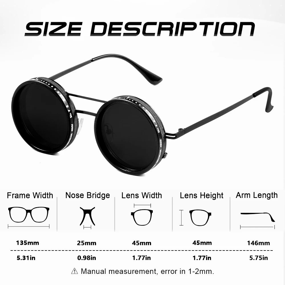 CRIXALIS 2Pcs Polarized Round ND9 Adjustable Dimming Sunglasses Men Women Punk Men's Driving  Eyeglasses Outdoor Shades UV400 Elk-Valley 3D