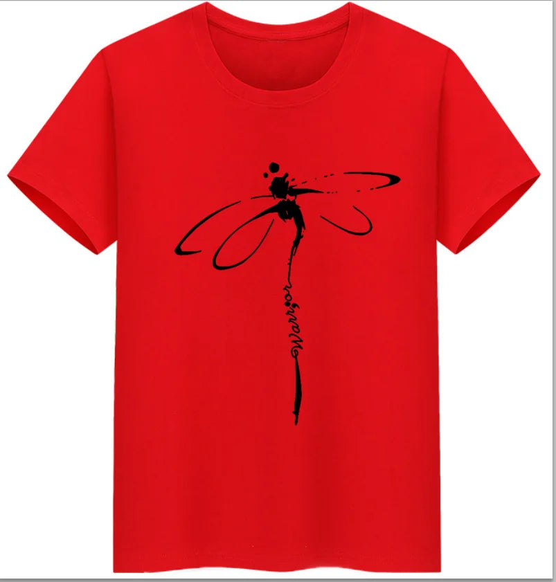 Tops Dragonfly Printed Original Collar Casual Base Shirt Short-sleeved Women's T-shirt Oversized T Shirt Clothes Tees Elk-Valley 3D