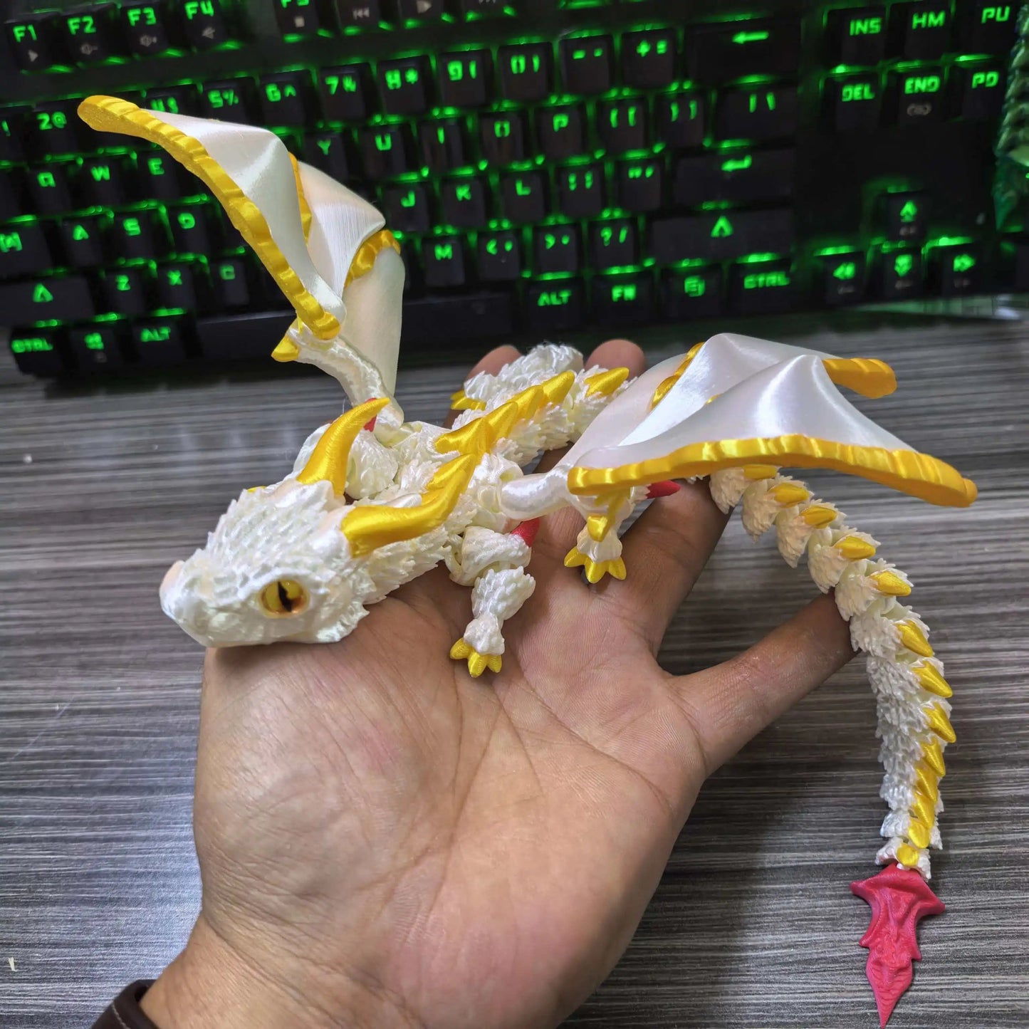 22-30CM 3D Printed Simulated Eyes Flying Dragon Baby Ornaments Joints Can Move Dragon Rockery Fish Tank Landscaping Decoration Elk-Valley 3D