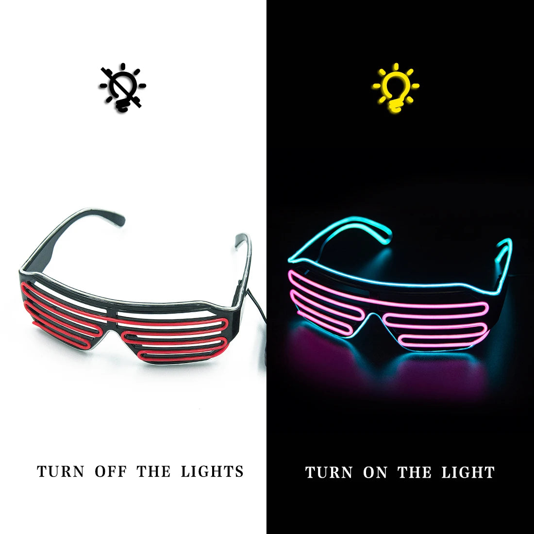Glowing Glasses LED Gafas Luminous Bril Neon Christmas Glow Sunglasses Flashing Light Glass for Party Supplies Prop Costumes New Elk-Valley 3D
