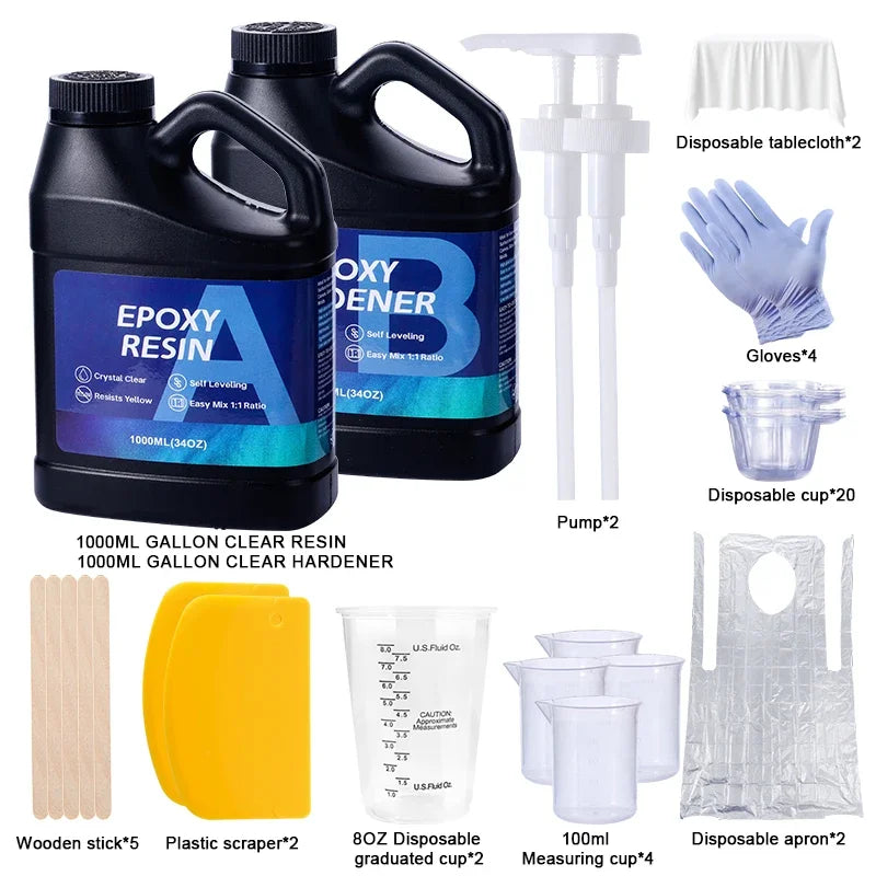 2000ML Epoxy Resin Kit Easy Mixing Crystal Clear Epoxy Resin Bubble-Free Anti-Yellowing Resin for Casting, DIY, Resin Art, Molds