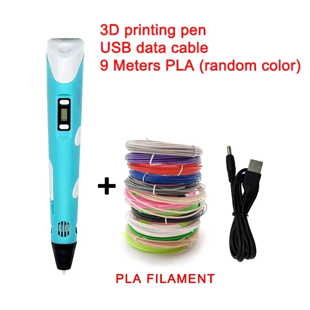 HOMEFISH Electronic 3D Printing Pen with 9M PLA Consumables High-Temperature 3D Graffiti Tool Intelligent Toy Gift Elk-Valley 3D