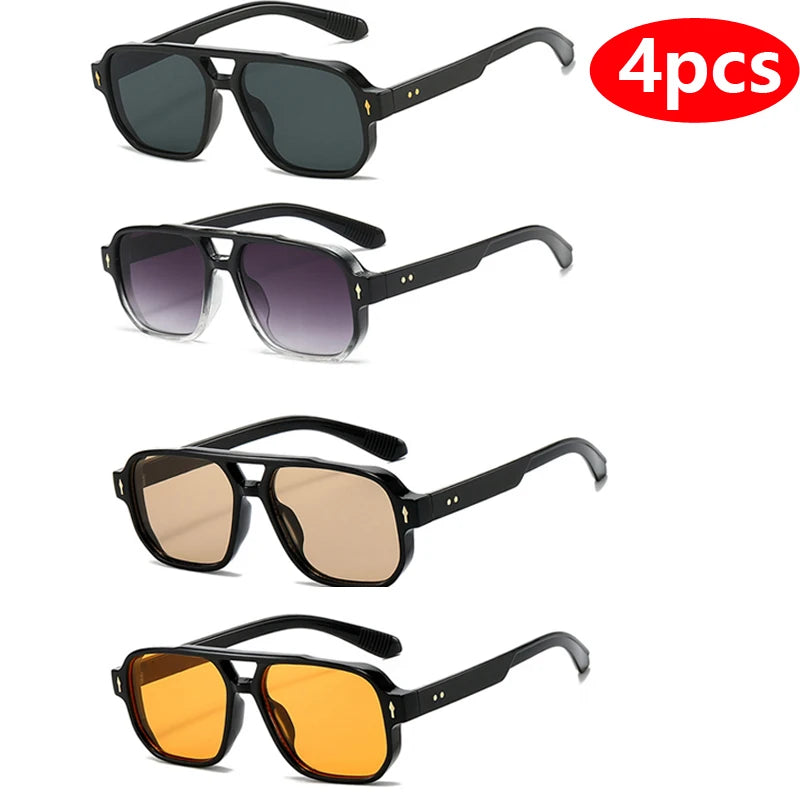 1pcs/4pcs Brand Fashion Square Women Men Sunglasses Retro Rivets Women Brand Designer Shades UV400 Sun Glasses Shades Elk-Valley 3D