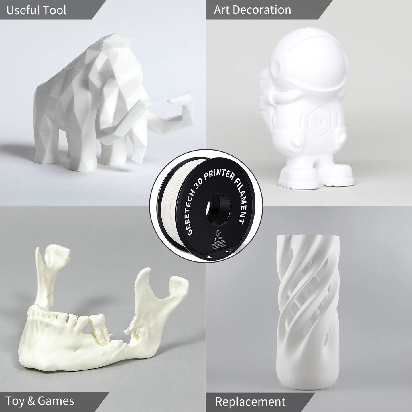 Geeetech  ABS+ 3D Filament 1.75mm 1KG plastic, 3D Printer Material, Tangle-Free, Non-Toxic, Vacuum Packaging White Black Elk-Valley 3D