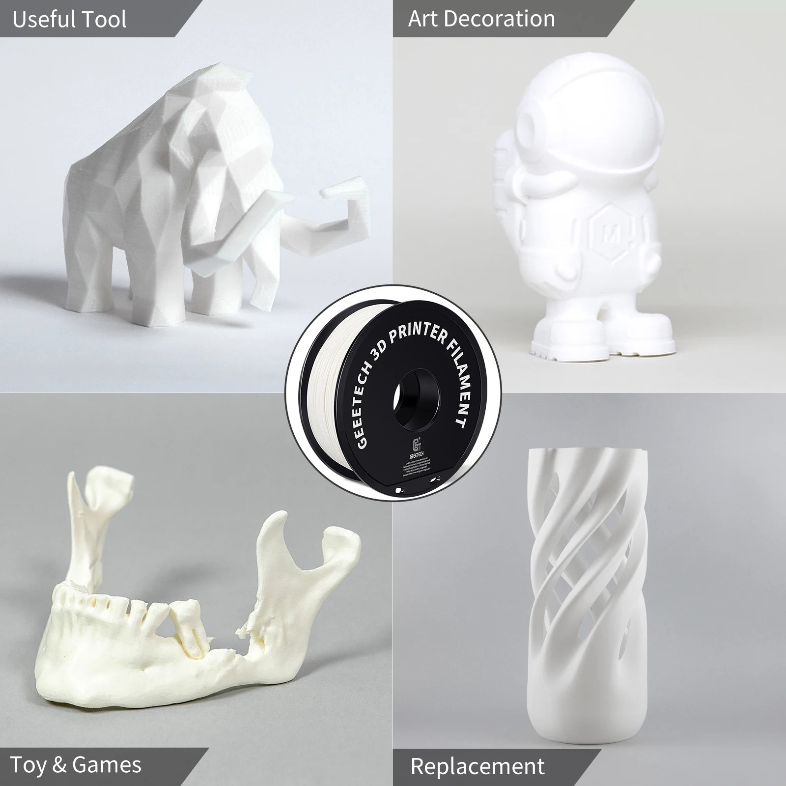 Geeetech  ABS+ 3D Filament 1.75mm 1KG plastic, 3D Printer Material, Tangle-Free, Non-Toxic, Vacuum Packaging White Black Elk-Valley 3D