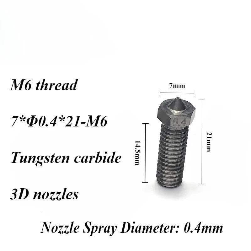 3D V6 Nozzle Solid Carbide 92.5hra Nozzle 3d Printer 0.4/0.5/0.6mm Nozzles for 3D Printer Elk-Valley 3D