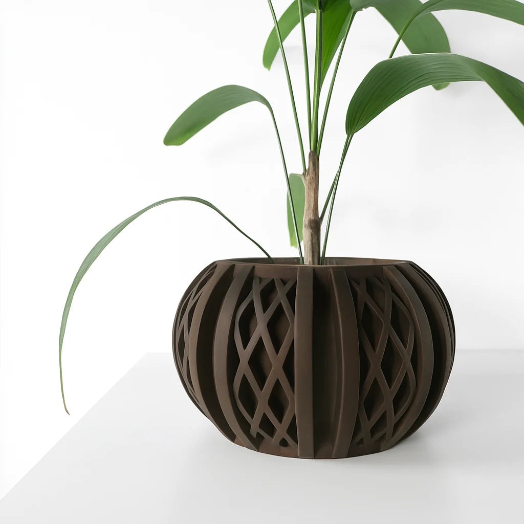 Sustainable 3D Printed Flower Pot Square Line Texture Rhombus Pattern Home Decor Stylish flower pot Elk-Valley 3D
