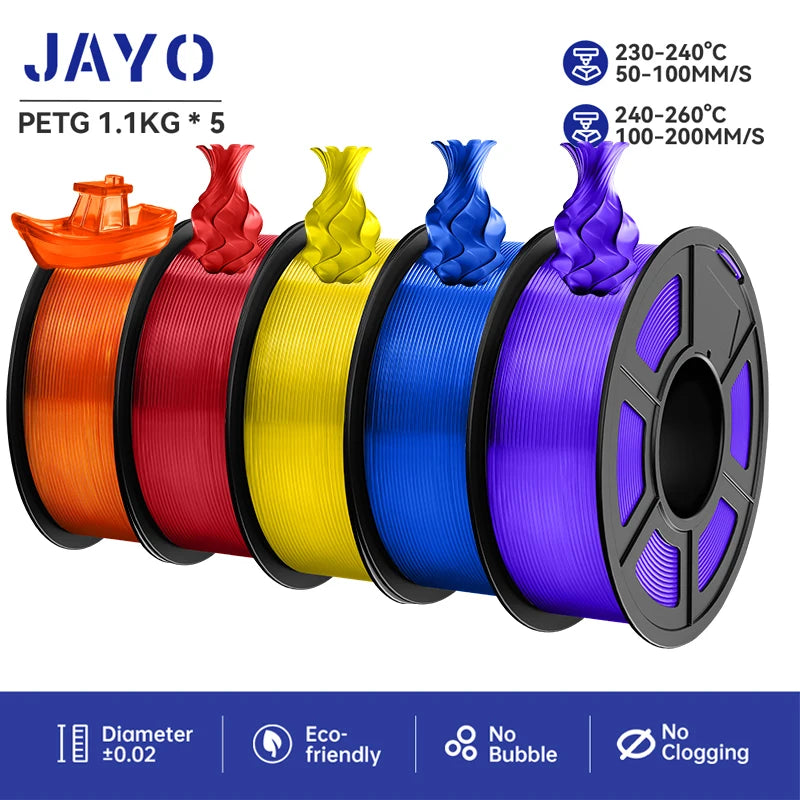 JAYO petg 3d printer filaments PETG 5Rolls 1.75mm Mixed Color Bubble Free FDM 3D Printer Material for 3d pen refill 1.1kg/1rolls Elk-Valley 3D