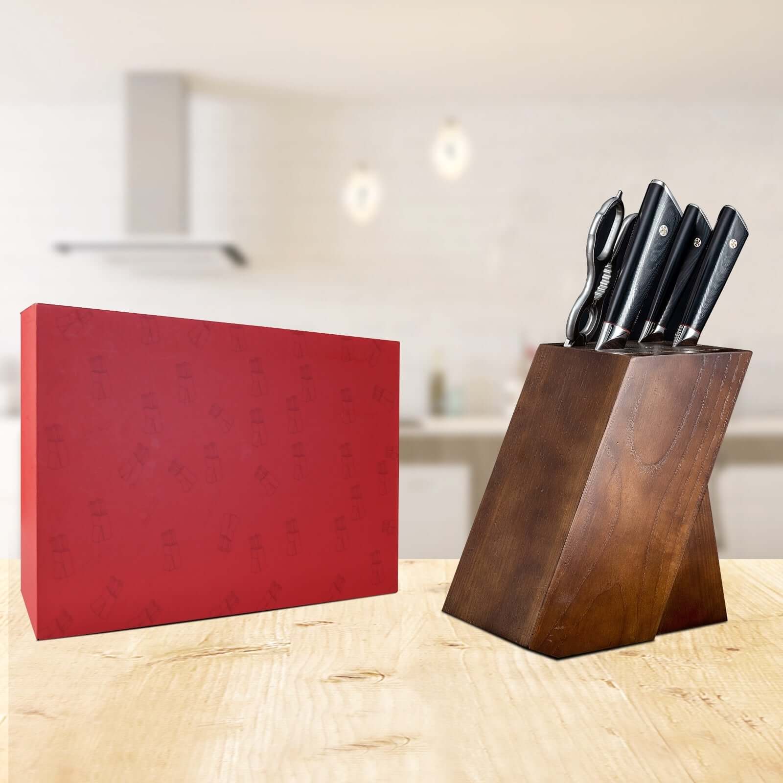 HAGAKURE SIX | Essential 6 pcs Knife set | 4 Knives, 1 Shears with Wood Block Ginza Steel