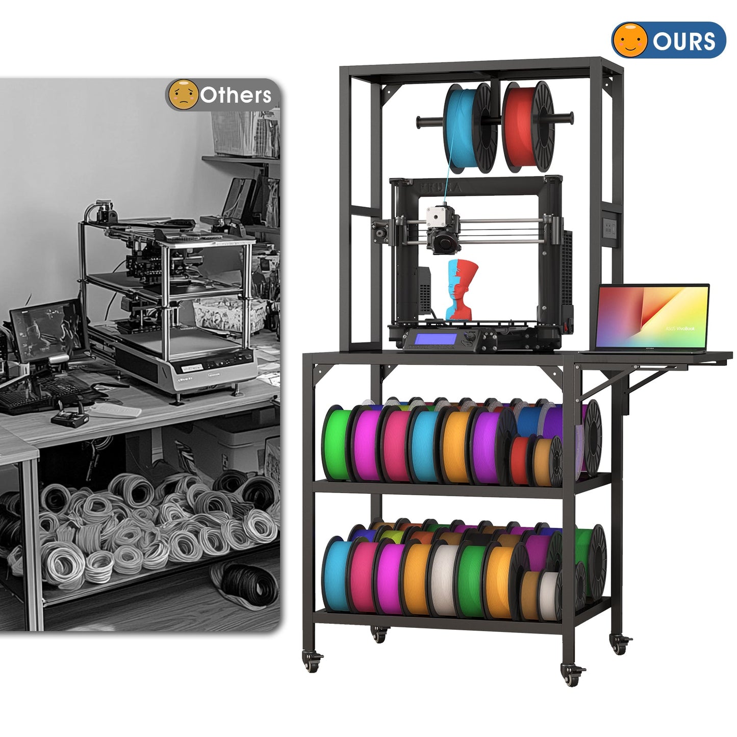 3D Printer Stand, Heavy Duty 3D Printer Table Stand With Filament Storage Rack, T-Shaped Spools Holder Rack With Wheels,3D Printer Workbench For 3D Printing Studio, Home Office Workshop Bush Berry