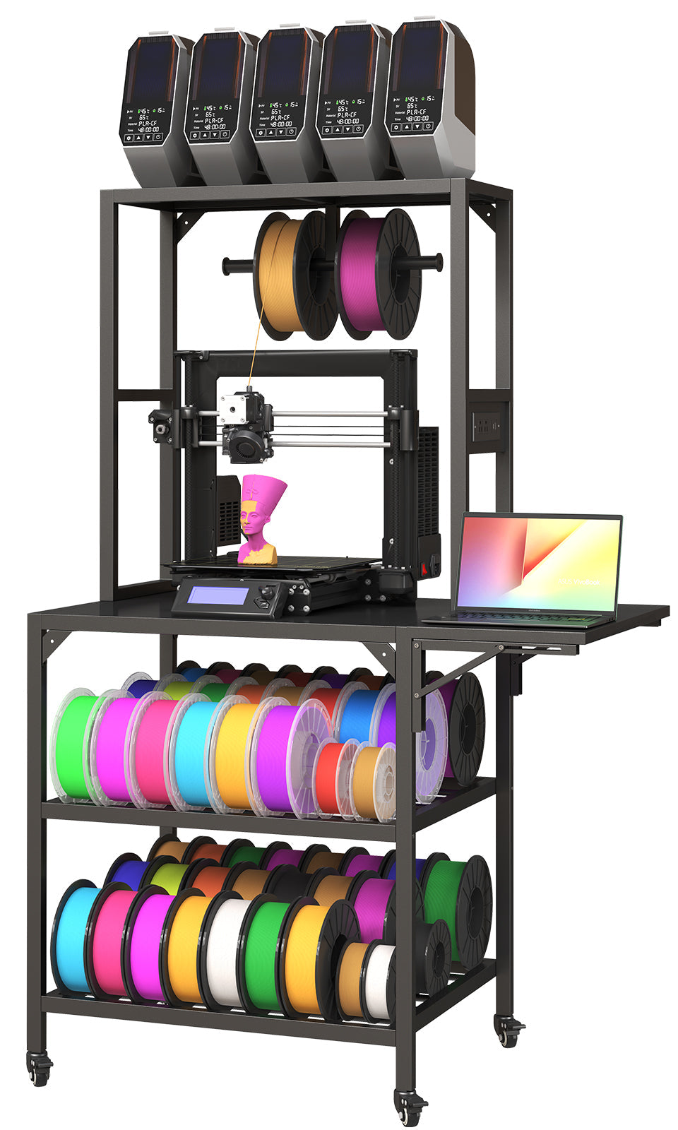 3D Printer Stand, Heavy Duty 3D Printer Table Stand With Filament Storage Rack, T-Shaped Spools Holder Rack With Wheels,3D Printer Workbench For 3D Printing Studio, Home Office Workshop Bush Berry