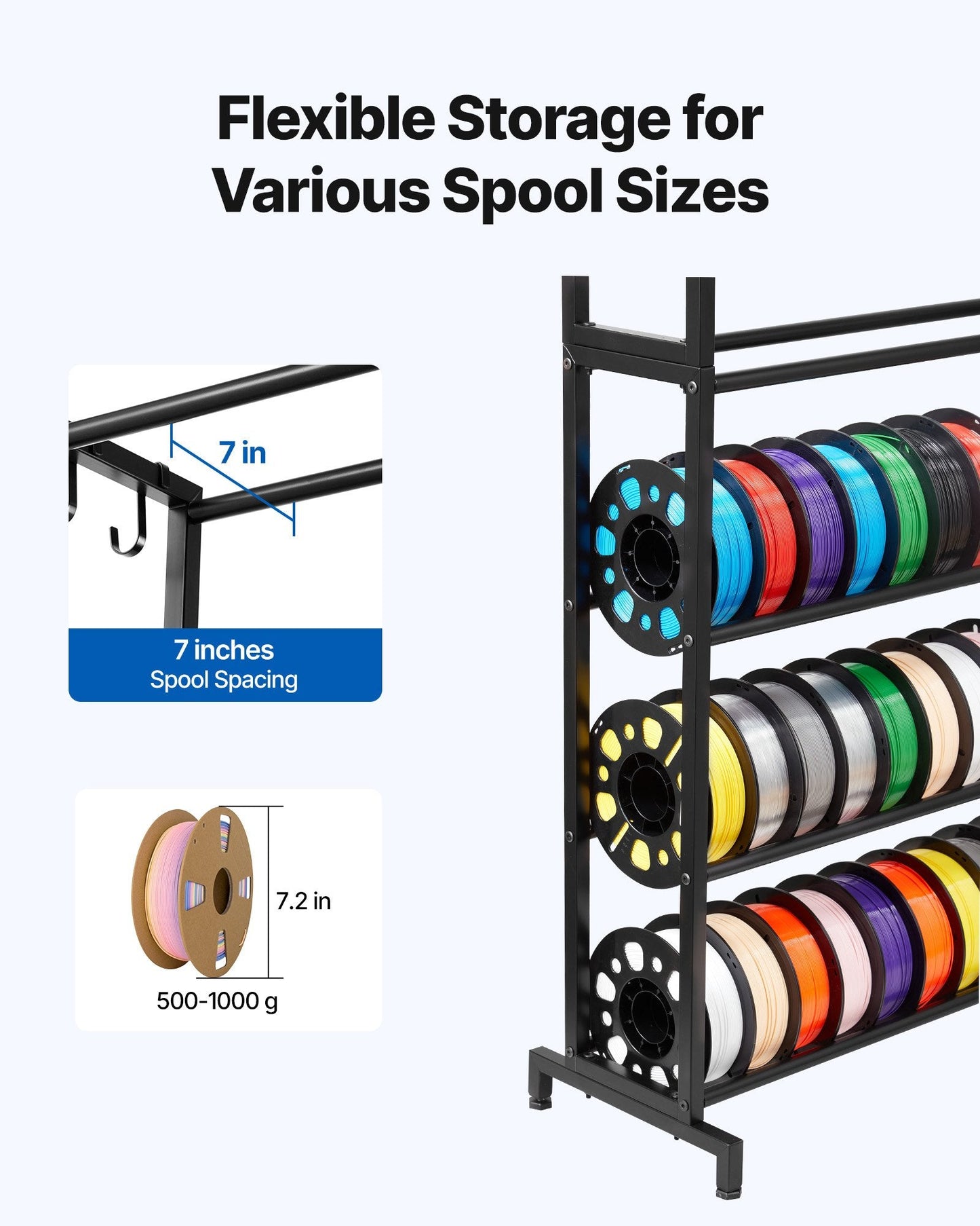 3D Printer Filament Storage Rack, 7 Tier Heavy Duty Storage Shelves For 3D Printing Filaments, Filament Spool Holders Racks For 3D Printing Studio, Home Studio, Office, Workshop (Shelf Only) Bush Berry