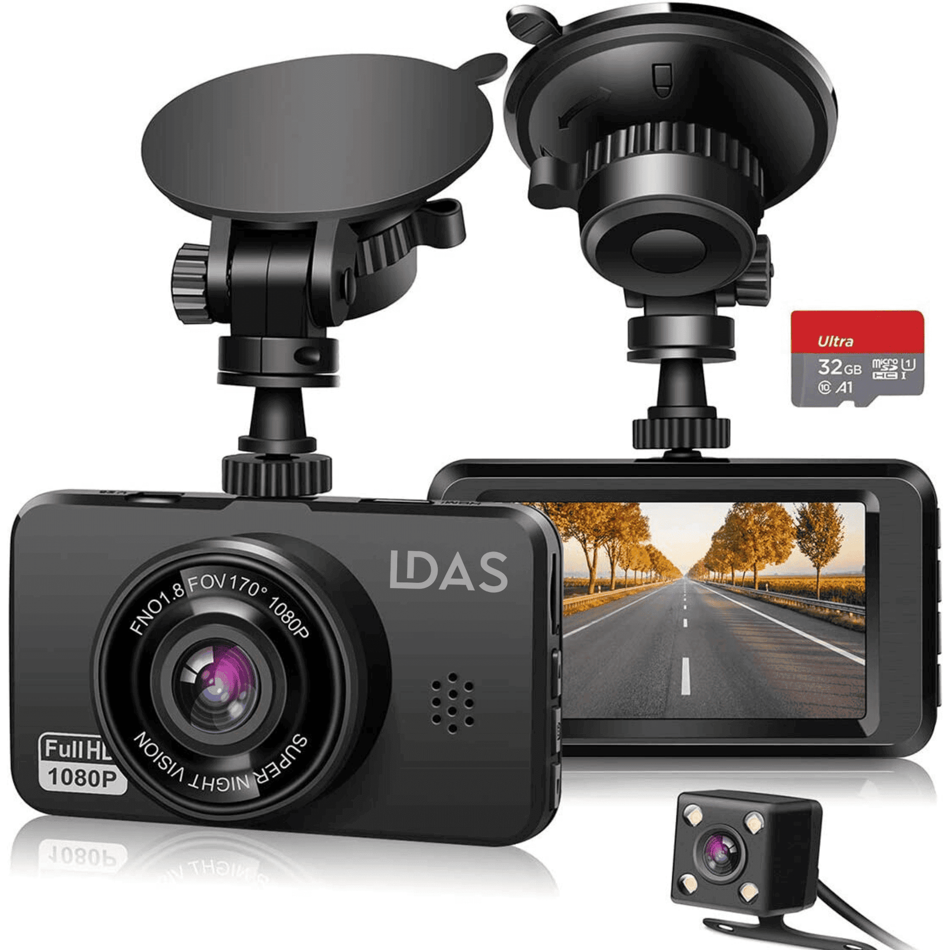 LDAS Dash Cam for Cars Front and Rear and SD Card Included LDAS ELECTRONICS