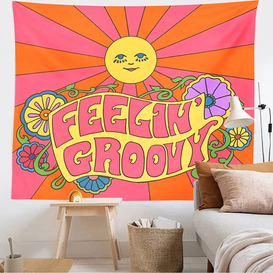 80s Aesthetic Tapestry Wall Hanging Colorful Sunshine Wall Decor Psychedelic Tapestry Decor Living Room Bedroom Bohemian Print Elk-Valley 3D