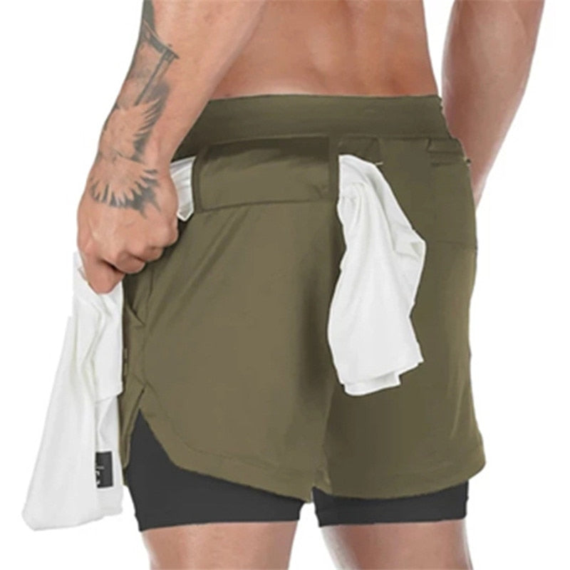 2021 Camo Running Shorts Men 2 In 1 Double-deck Quick Dry GYM Sport Shorts Fitness Jogging Workout Shorts Men Sports Short Pants