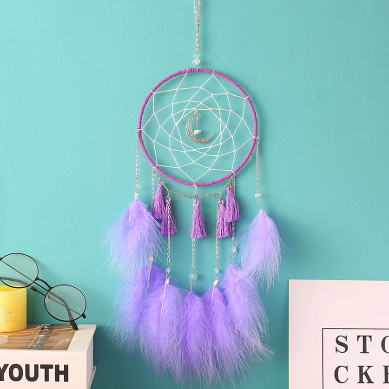 Original silver gray dream catcher 2 ring Indian feather hanging art gifts to bestie friends creative valentine's day gifts