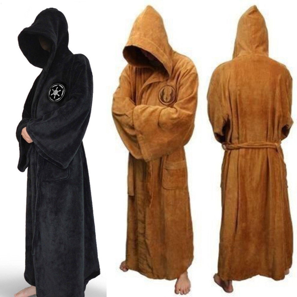 Male Flannel Robe Male With Hooded Thick Star Dressing Gown Jedi Empire Men's Bathrobe Winter Long Robe Mens Bath Robes Homewear Elk-Valley 3D