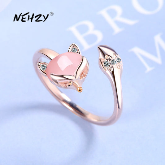 NEHZY 925 sterling silver new woman fashion jewelry high quality crystal zircon agate fox ring size adjustable ring