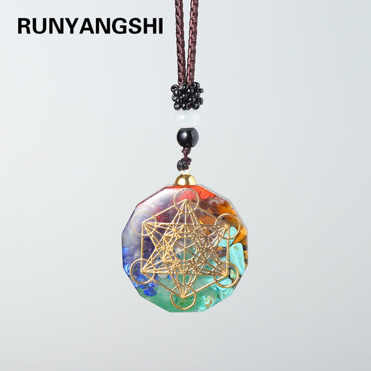1PC Natural colorful gem seven chakras ornaments Augen Energy Pendant Drops Glue Into Handmade Necklace