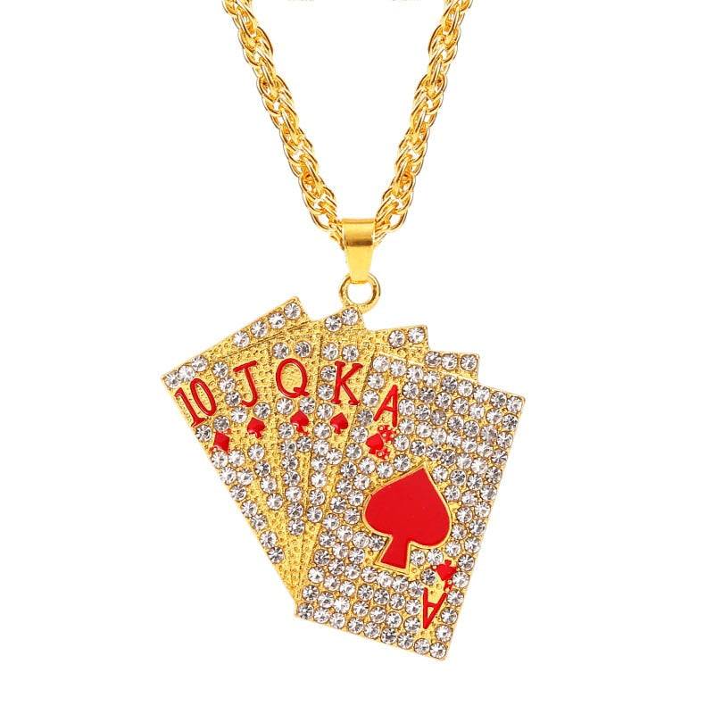 Hip Hop Jewelry Women Men Statement Enamel Playing Cards Pendants Necklaces Hip Hop Jewelry Fashion Gold Silver Color Necklace