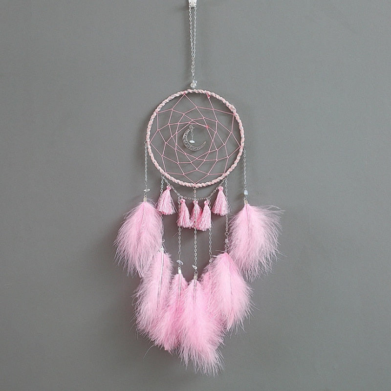 Original silver gray dream catcher 2 ring Indian feather hanging art gifts to bestie friends creative valentine's day gifts