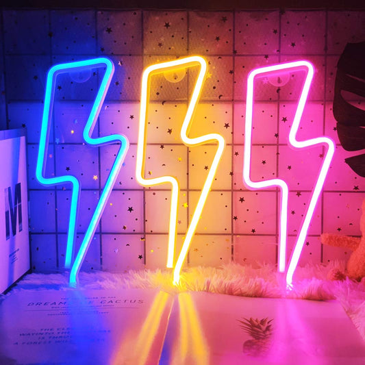 LED Home Neon Lightning Shaped Sign Neon Fulmination Light USB Decorative Light Wall Decor for Kids Baby Room Wedding Party Elk-Valley 3D